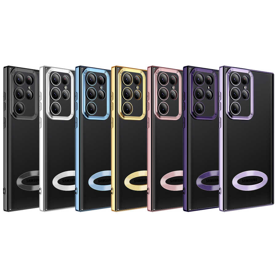 Galaxy S22 Ultra Kılıf Kamera Korumalı Logo Gösteren Zore Omega Kapak Gold