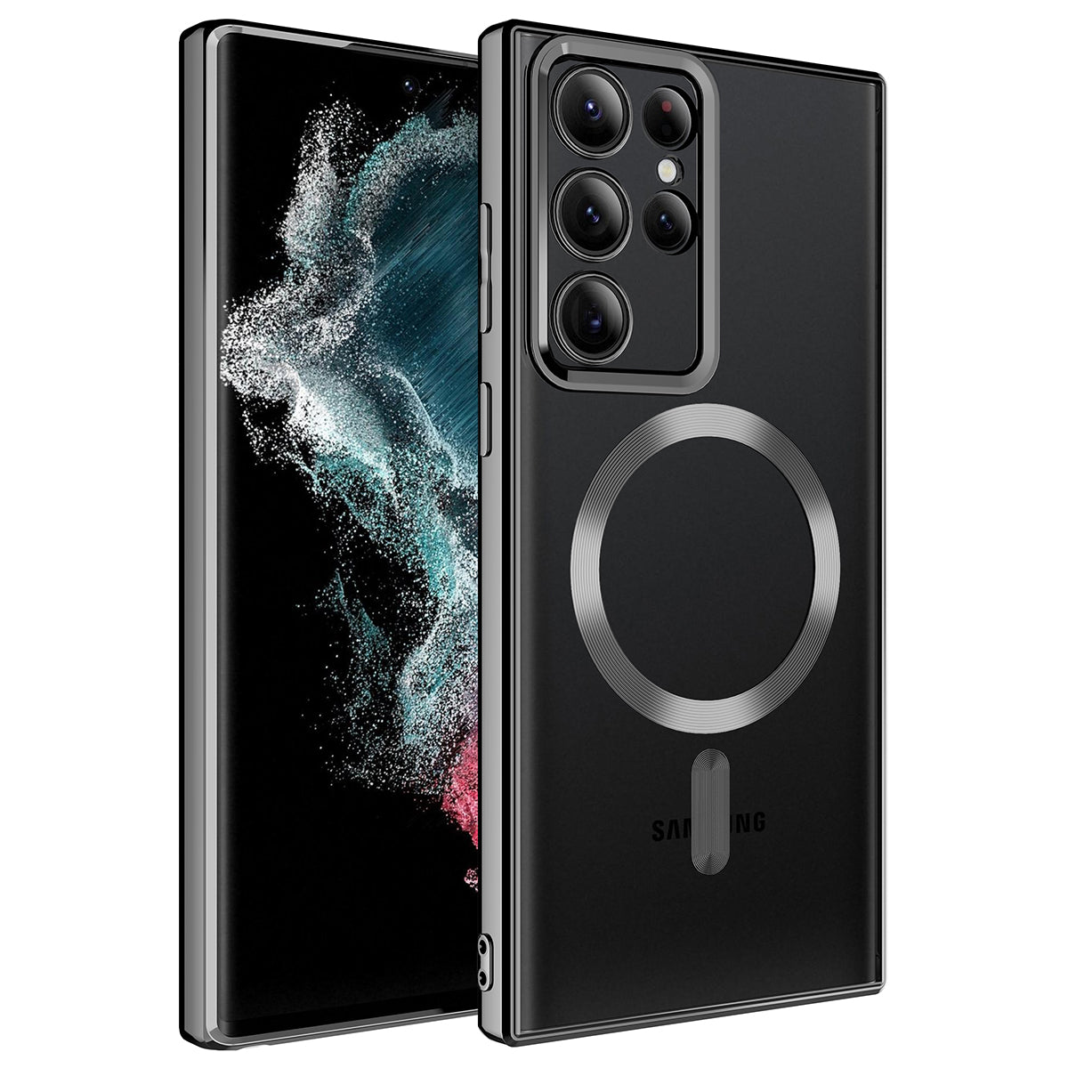 Galaxy S22 Ultra Kılıf M-safe Wireless Şarj Özellikli Zore Setro Silikon Koyu Yeşil