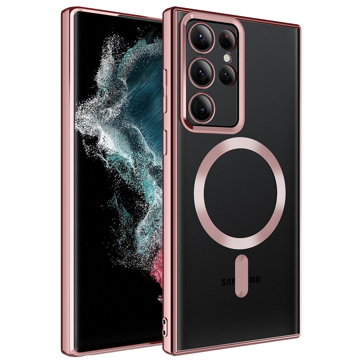 Galaxy S22 Ultra Kılıf M-safe Wireless Şarj Özellikli Zore Setro Silikon Rose Gold