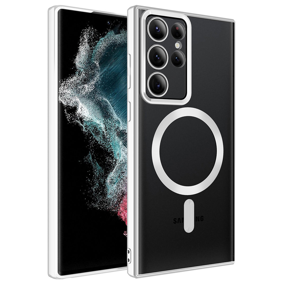 Galaxy S22 Ultra Kılıf M-safe Wireless Şarj Özellikli Zore Setro Silikon Gümüş