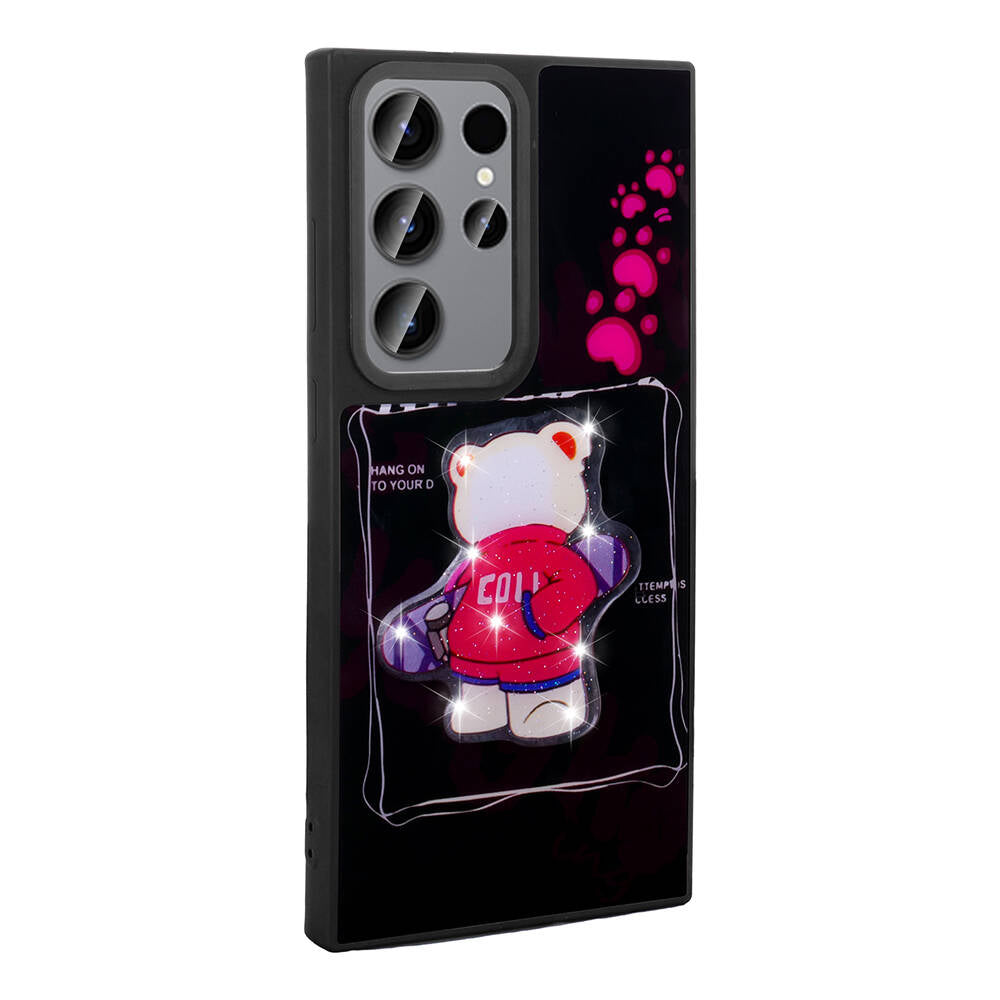 Galaxy S22 Ultra Kılıf Parlayan Kabartmalı İkonik Figürlü Zore Amas Silikon Kapak Siyah