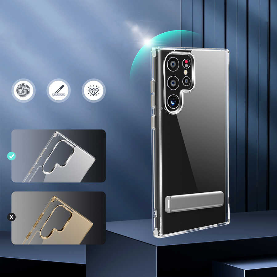 Galaxy S22 Ultra Kılıf Standlı Şeffaf Silikon Zore L-Stand Kapak Renksiz