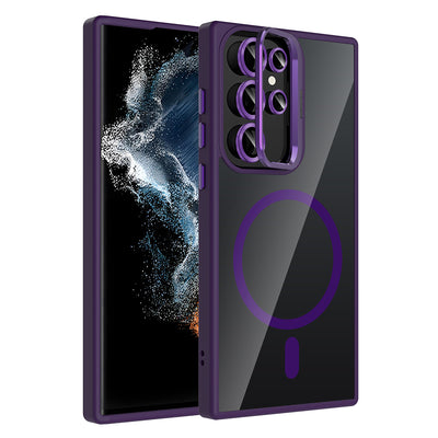 Galaxy S22 Ultra Kılıf Standlı ve Kamera Lens Hediyeli M-Safe Şarj Özellikli Zore Etro Kapak Desert Titanyum