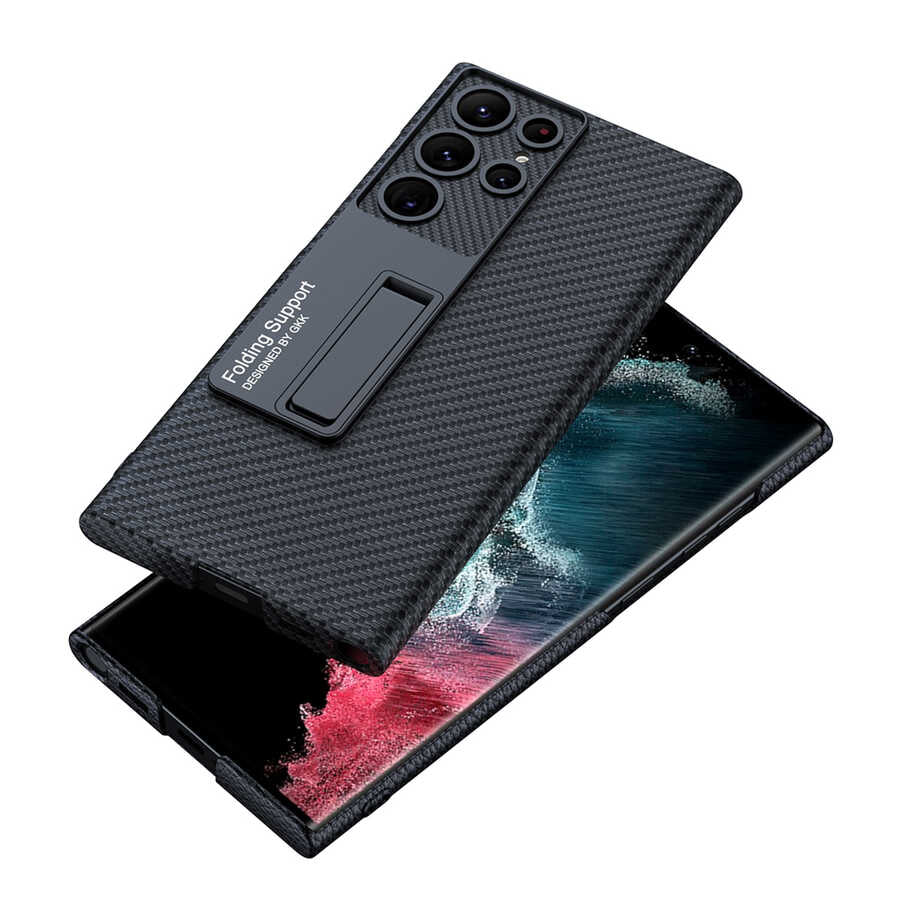 Galaxy S22 Ultra Kılıf Zore Kıpta Standlı Kapak Koyu Mor