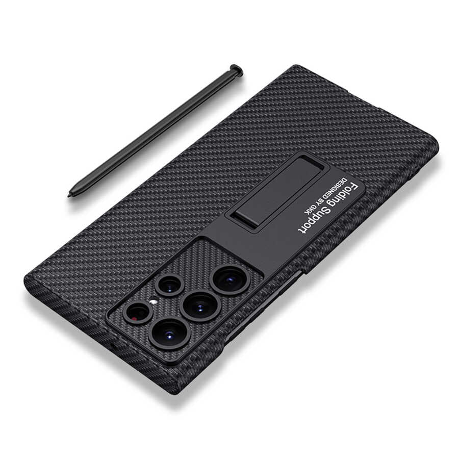 Galaxy S22 Ultra Kılıf Zore Kıpta Standlı Kapak Siyah Litchi