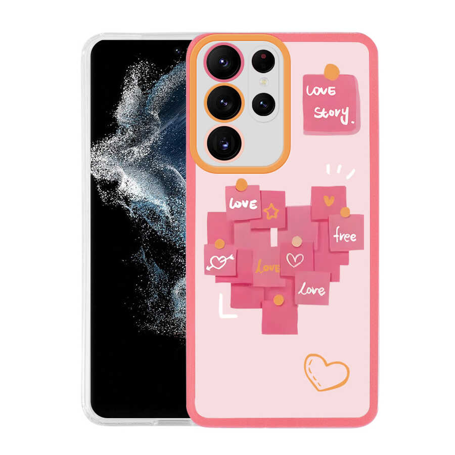 Galaxy S22 Ultra Kılıf Zore M-Fit Desenli Kapak Love Story No2