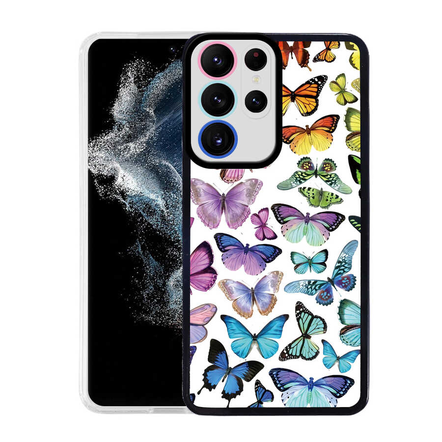 Galaxy S22 Ultra Kılıf Zore M-Fit Desenli Kapak Butterfly No3