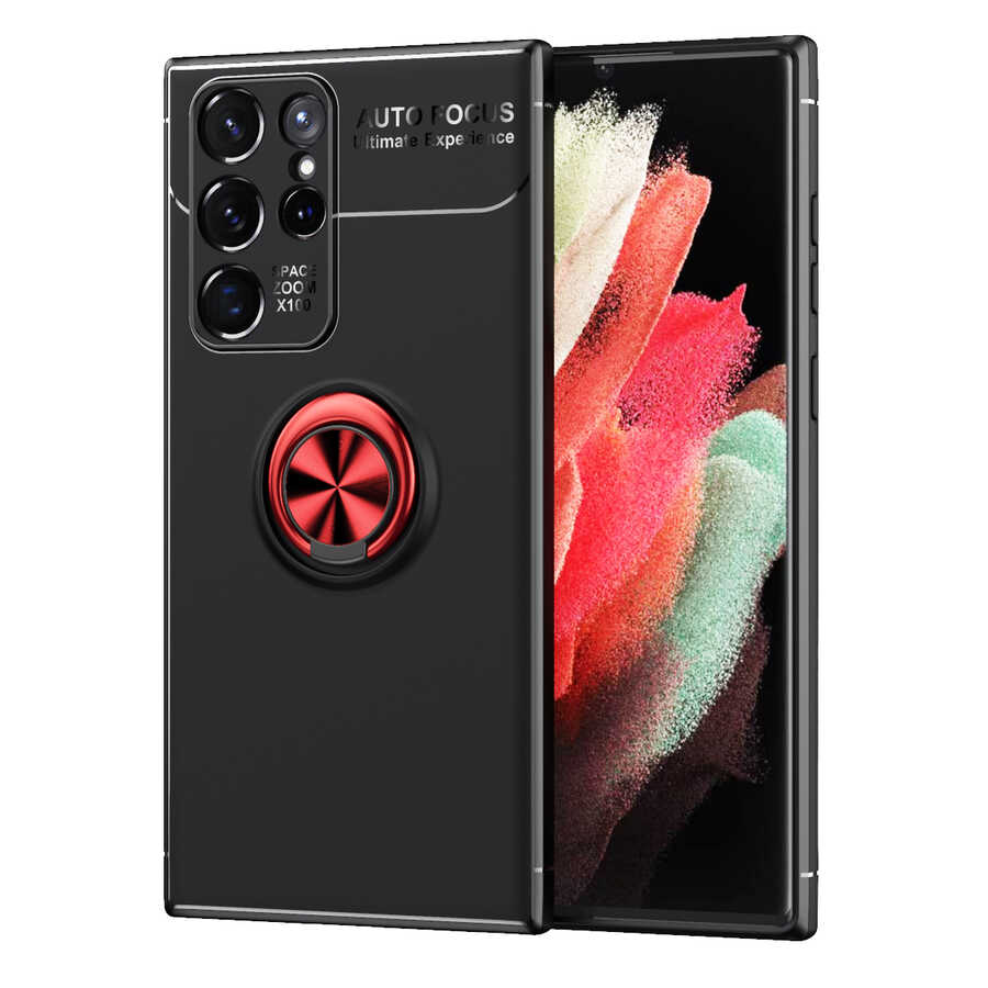 Galaxy S22 Ultra Kılıf Zore Ravel Silikon Kapak Siyah-Kırmızı