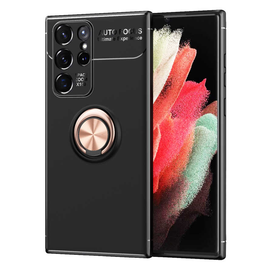 Galaxy S22 Ultra Kılıf Zore Ravel Silikon Kapak Siyah-Rose Gold