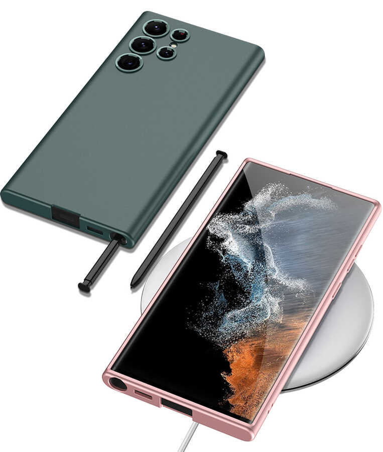 Galaxy S22 Ultra Kılıf Zore Silikon Kıpta Kapak Koyu Yeşil