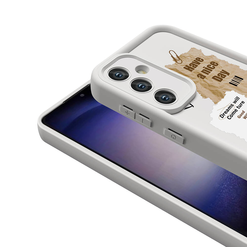 Galaxy S23 FE Kılıf Kamera Korumalı Baskılı Arka Yüzey Zore Klas Kapak Açık Kahve