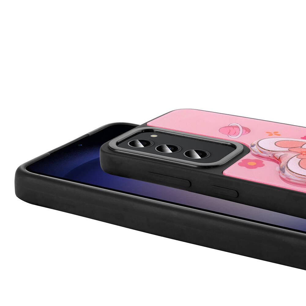 Galaxy S23 Kılıf Parlayan Kabartmalı İkonik Figürlü Zore Amas Silikon Kapak Mor