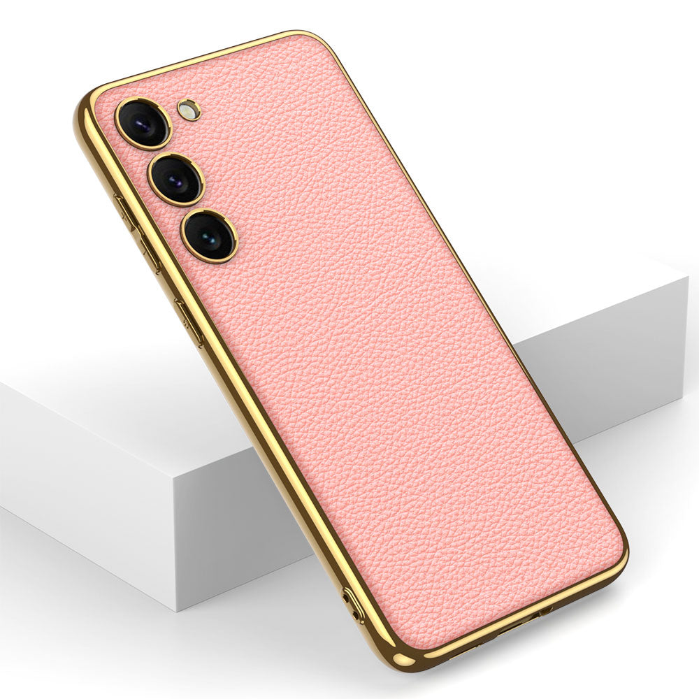 Galaxy S23 Plus Kılıf Deri Görünümlü Kenarları Elektroplating Kaplama Zore Fizyon Kapak Siyah