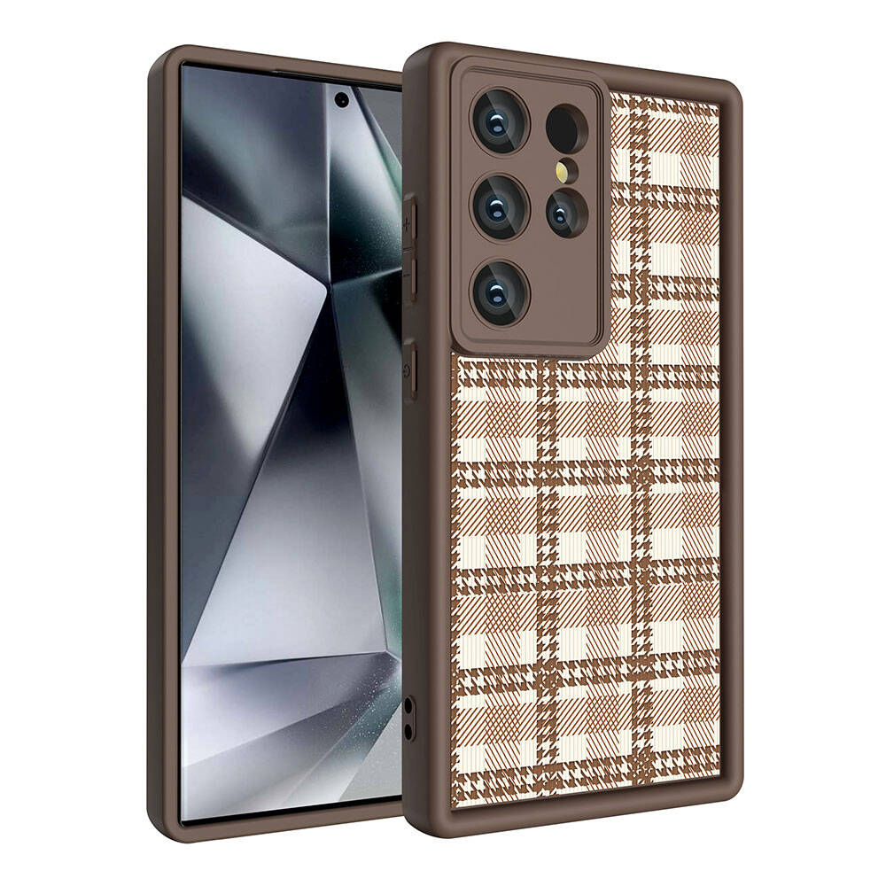 Galaxy S23 Ultra Kılıf Kamera Korumalı Baskılı Arka Yüzey Zore Klas Kapak Açık Kahve