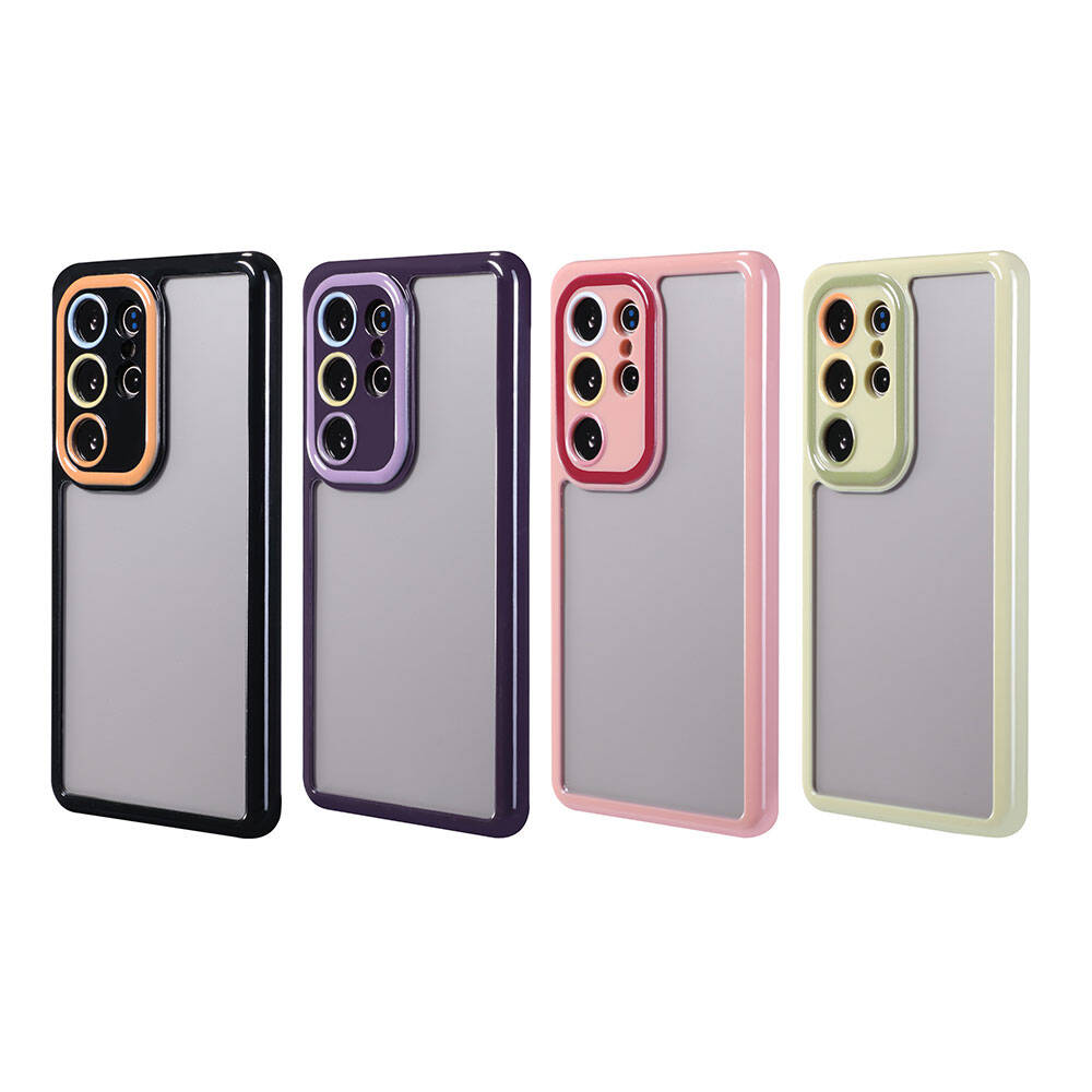 Galaxy S23 Ultra Kılıf Kamera Korumalı Renkli Kenar ve Çerçeve Tasarımlı Zore Vitamin Kapak Mürdüm