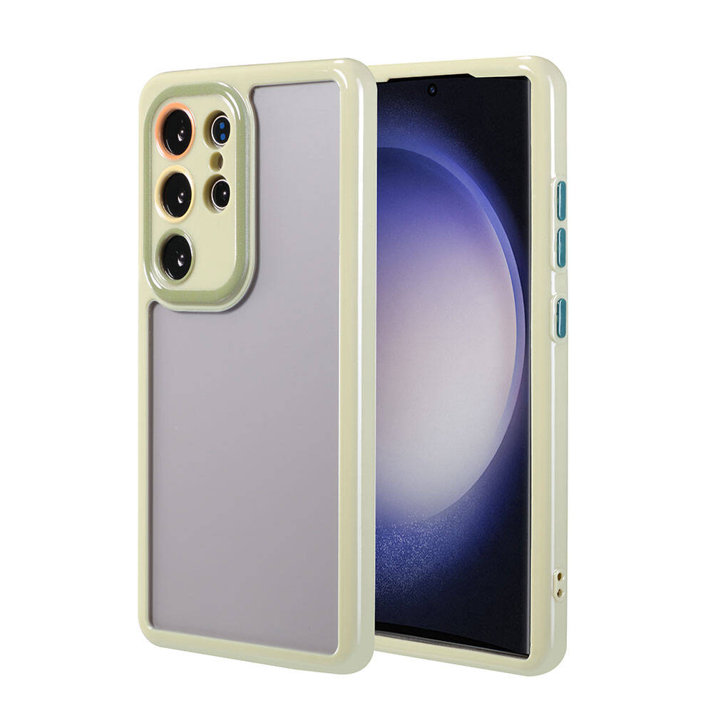 Galaxy S23 Ultra Kılıf Kamera Korumalı Renkli Kenar ve Çerçeve Tasarımlı Zore Vitamin Kapak Yeşil