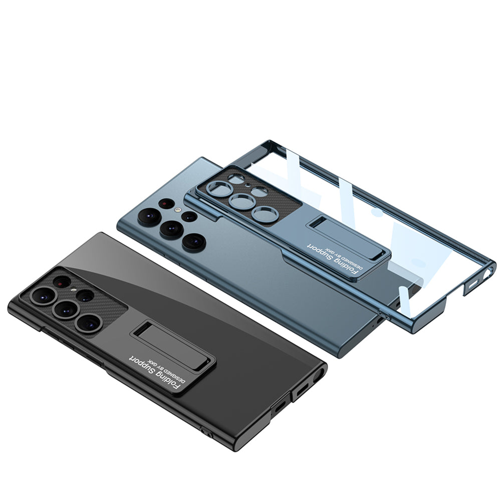 Galaxy S23 Ultra Kılıf Kamera Korumalı Şeffaf Tasarımlı Zore Lego Standlı Kapak Gümüş