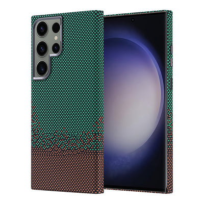 Galaxy S23 Ultra Kılıf M-safe Şarj Özellikli Karbon Fiber Görünümlü Zore Nekst Kapak Yeşil