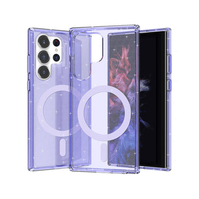 Galaxy S23 Ultra Kılıf M-safe Şarj Özellikli Parlayan Simli Saydam Renkli Zore Allstar Kapak Mor