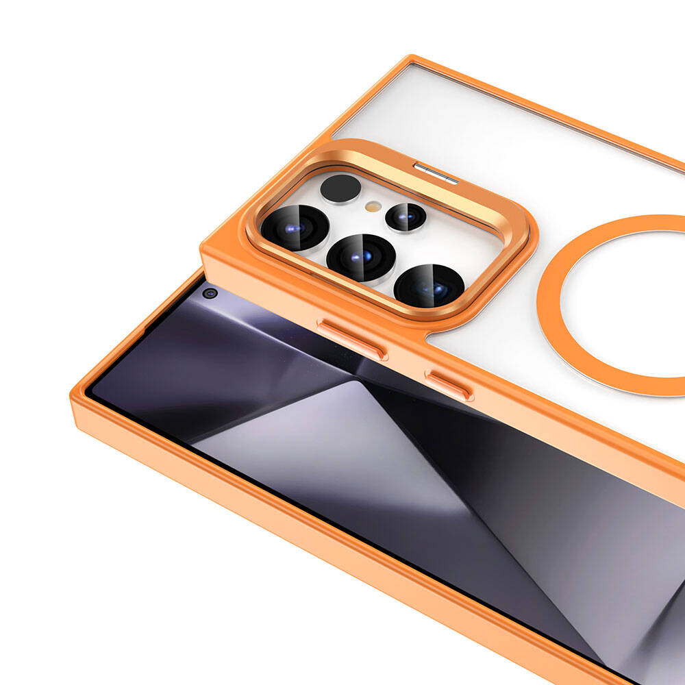 Galaxy S23 Ultra Kılıf M-safe Şarj Özellikli Standlı Zore M-safe Klon Kapak Turuncu