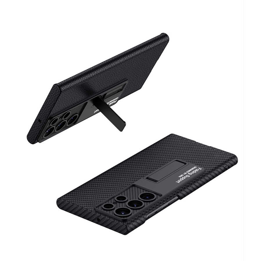 Galaxy S23 Ultra Kılıf Zore Kıpta Standlı Kapak Siyah Litchi