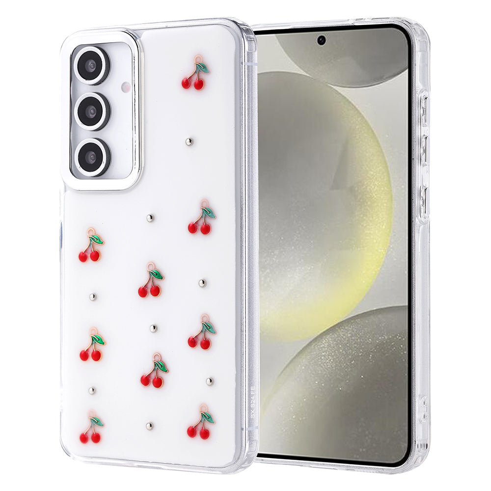 Galaxy S24 FE Kılıf Airbag Tasarımlı Simli Şeffaf Zore Kutup Kapak Kiraz