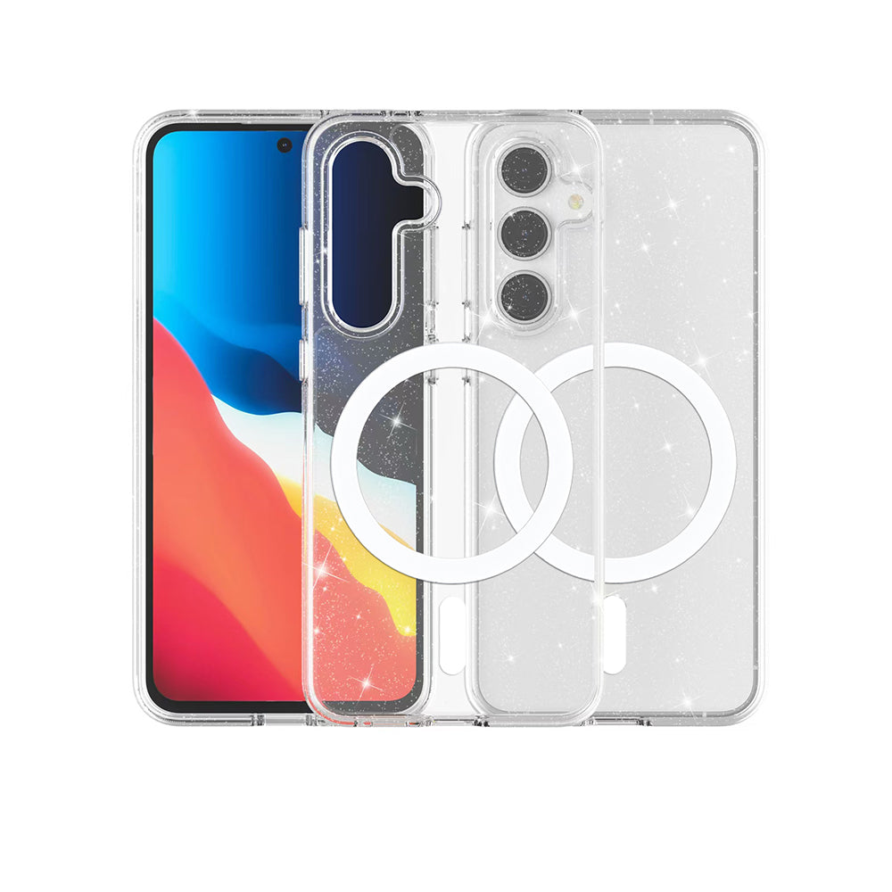 Galaxy S24 FE Kılıf M-safe Şarj Özellikli Parlayan Simli Saydam Renkli Zore Allstar Kapak Şeffaf