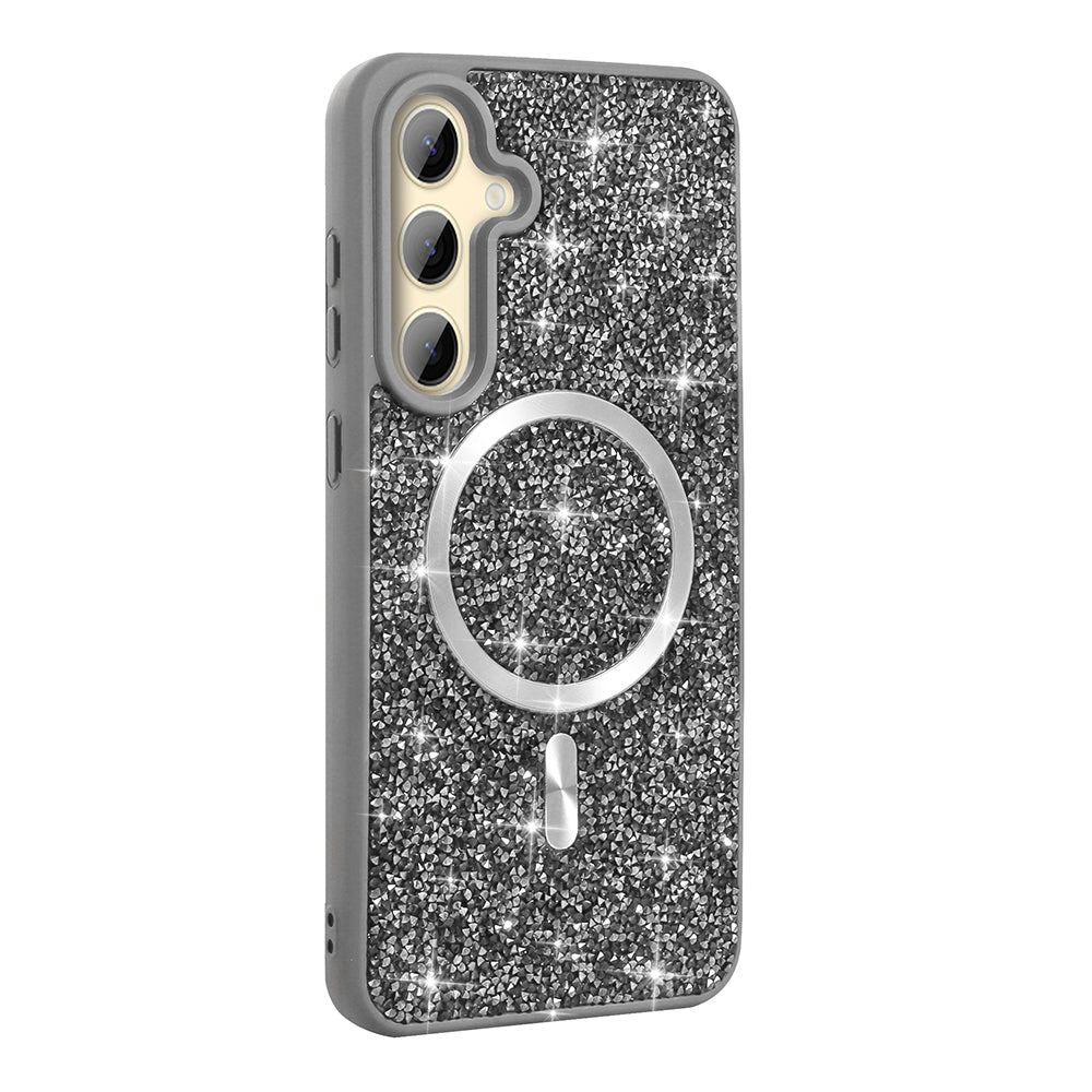 Galaxy S24 FE Kılıf Pırlanta Tasarımlı M-safe Şarj Özellikli Zore Mozaik Silikon Kapak