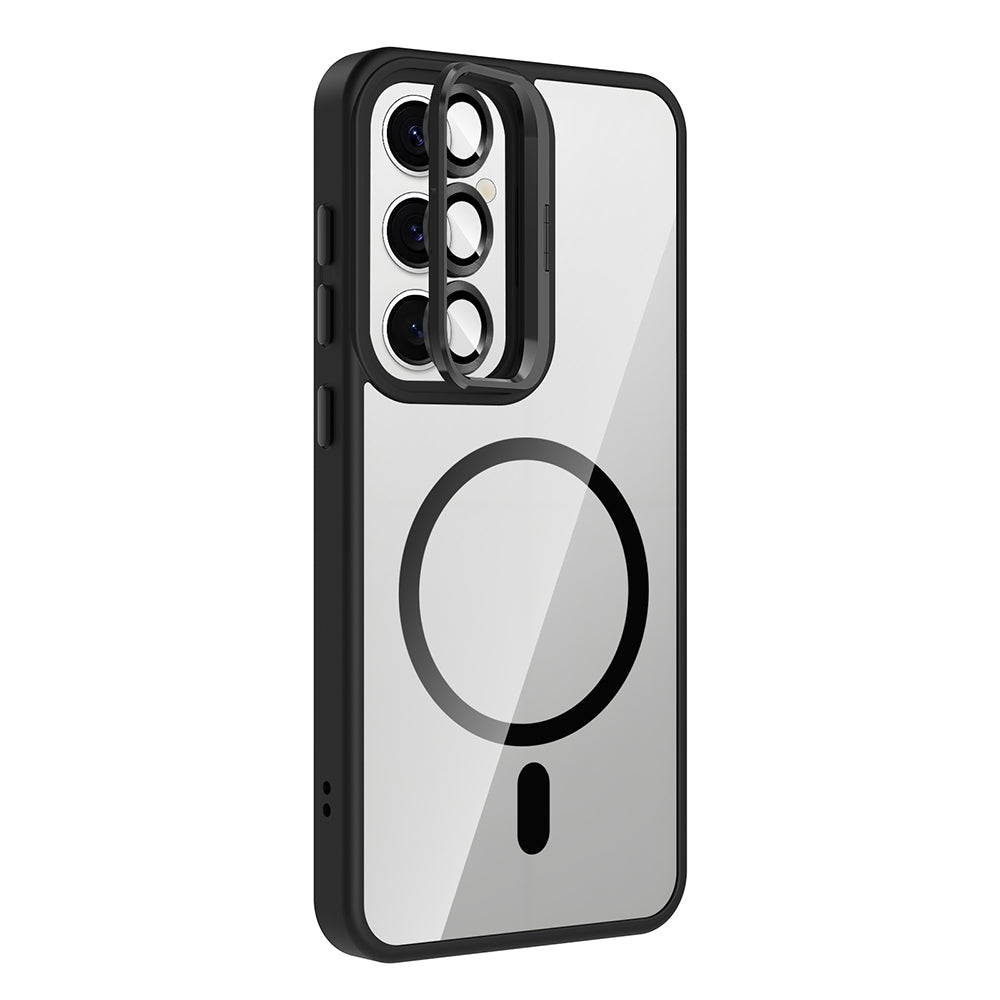Galaxy S24 FE Kılıf Standlı ve Kamera Lens Hediyeli M-Safe Şarj Özellikli Zore Etro Kapak Derin Mor