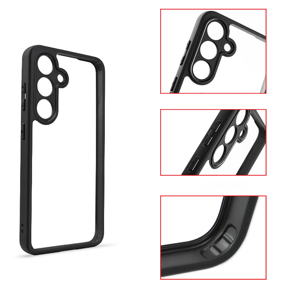 Galaxy S24 Kılıf Kamera Korumalı Şeffaf Arka Yüzey Zore New Roll Kapak Siyah