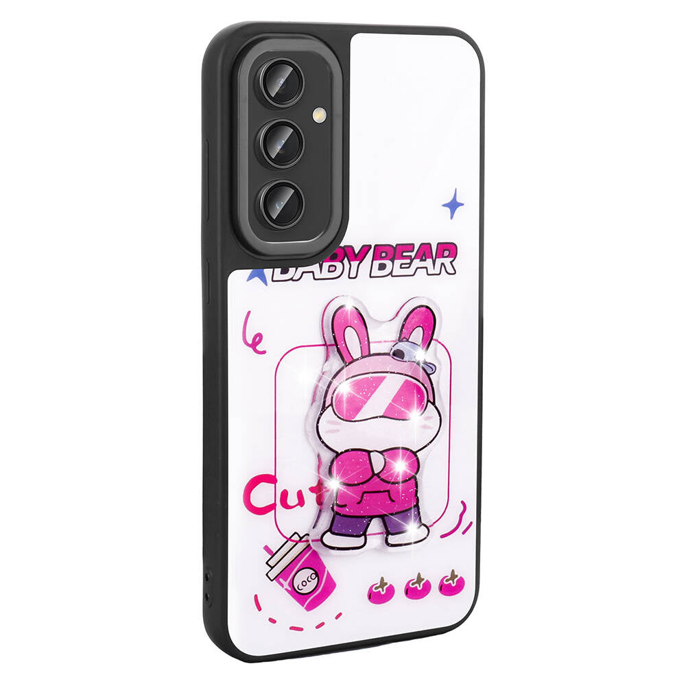 Galaxy S24 Kılıf Parlayan Kabartmalı İkonik Figürlü Zore Amas Silikon Kapak Beyaz