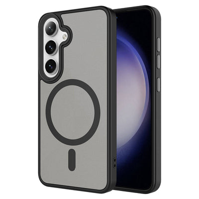 Galaxy S24 Kılıf Sert PC Arka Yüzey Wireless Şarj Özellikli Zore Flet M-safe Kapak Lacivert