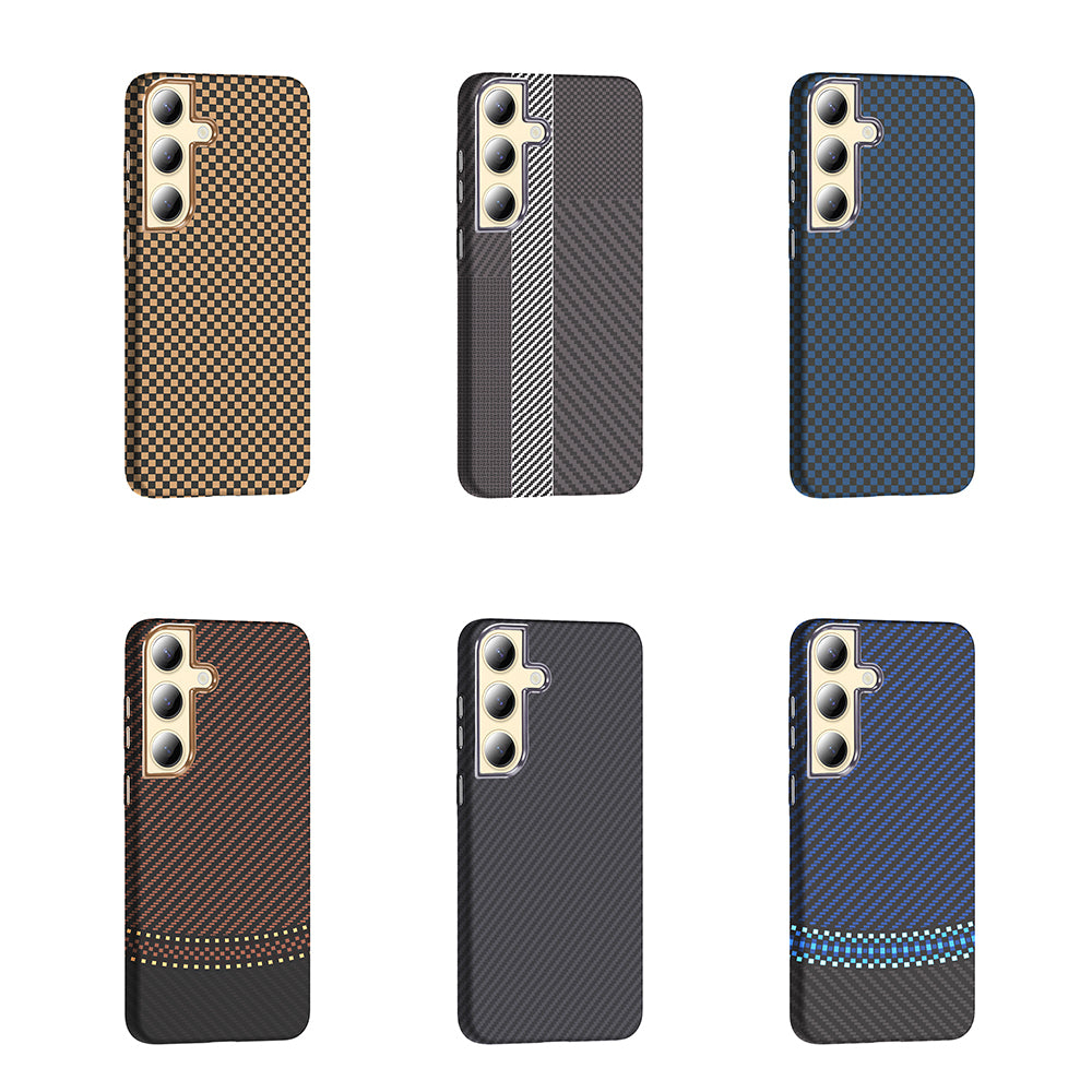 Galaxy S24 Plus Kılıf M-safe Şarj Özellikli Karbon Fiber Görünümlü Zore Gros Kapak Gold-Siyah