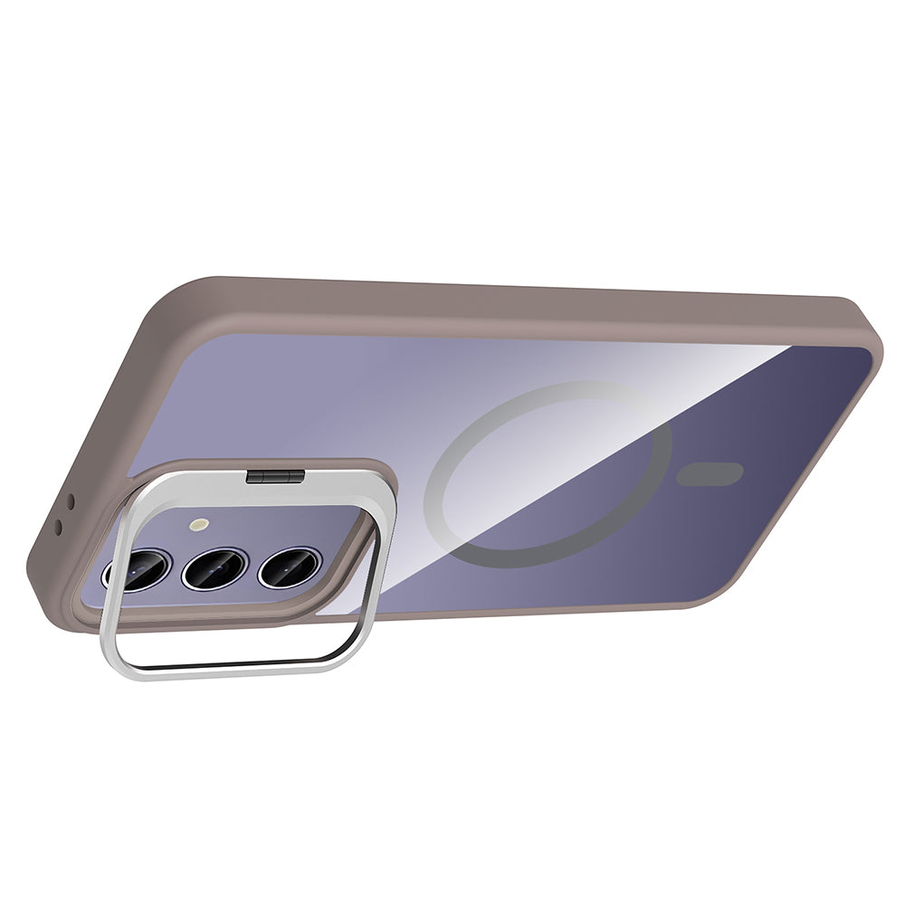 Galaxy S24 Plus Kılıf Standlı ve Kamera Lens Hediyeli M-Safe Şarj Özellikli Zore Etro Kapak Siyah