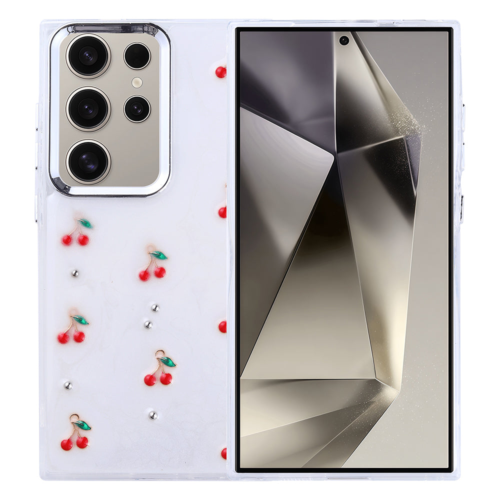 Galaxy S24 Ultra Kılıf Airbag Tasarımlı Simli Şeffaf Zore Kutup Kapak Kiraz