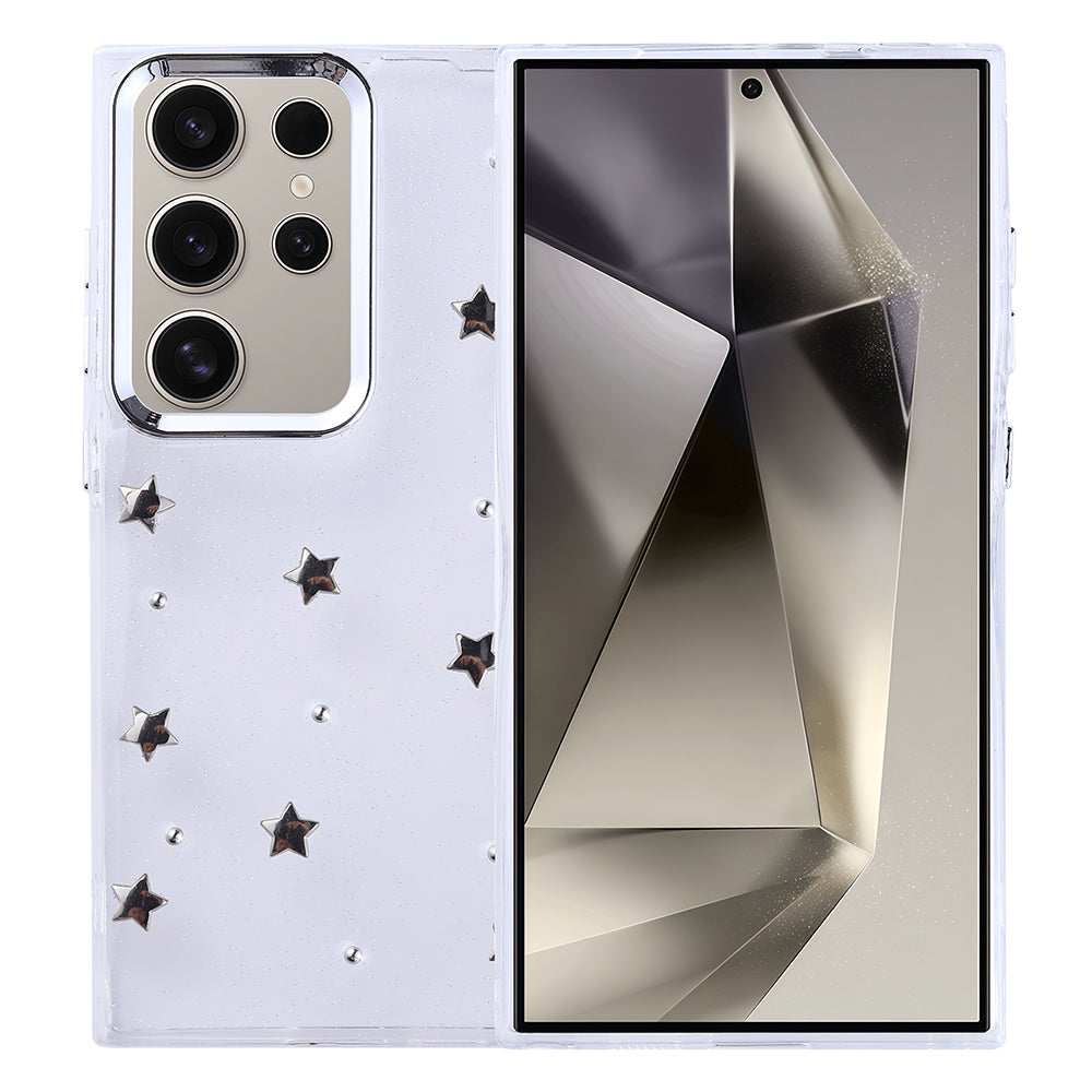 Galaxy S24 Ultra Kılıf Airbag Tasarımlı Simli Şeffaf Zore Kutup Kapak Yıldız