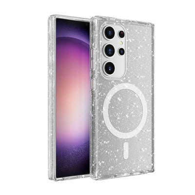 Galaxy S24 Ultra Kılıf M-safe Şarj Özellikli Parlayan Simli Saydam Renkli Zore Allstar Kapak Mor