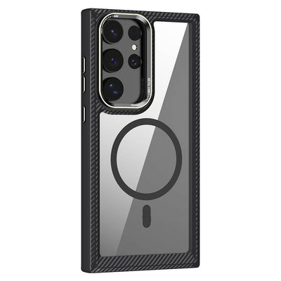 Galaxy S24 Ultra Kılıf M-safe Şarj Özellikli Sert PC Karbon Fiber Kenar Tasarımlı Zore Libero Kapak