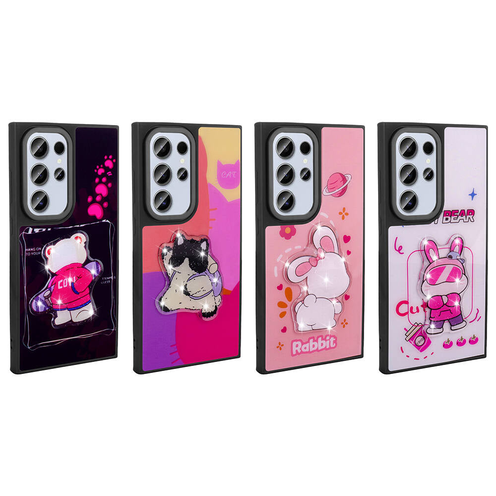 Galaxy S24 Ultra Kılıf Parlayan Kabartmalı İkonik Figürlü Zore Amas Silikon Kapak Beyaz