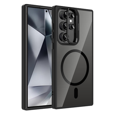 Galaxy S24 Ultra Kılıf Standlı ve Kamera Lens Hediyeli M-Safe Şarj Özellikli Zore Etro Kapak