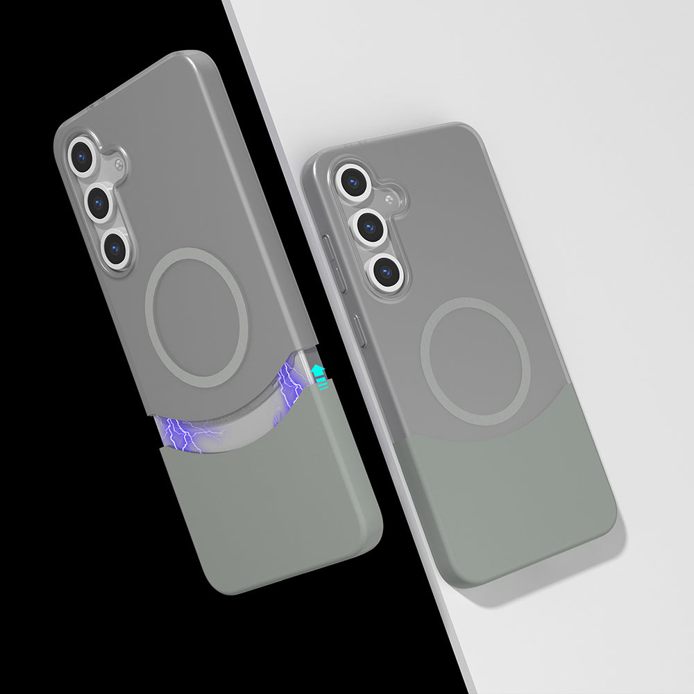 Galaxy S25 Kılıf M-Safe Şarj Özellikli Mıknatıslı Zore Duble Kapak Gri