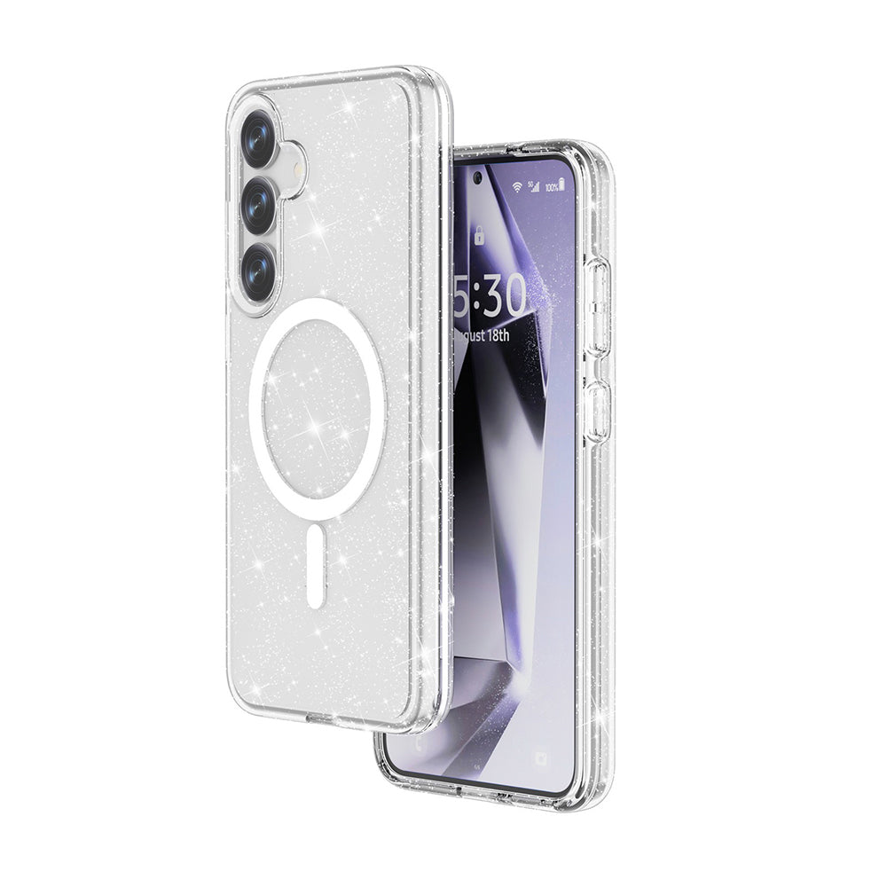 Galaxy S25 Kılıf M-safe Şarj Özellikli Parlayan Simli Saydam Renkli Zore Allstar Kapak Pembe