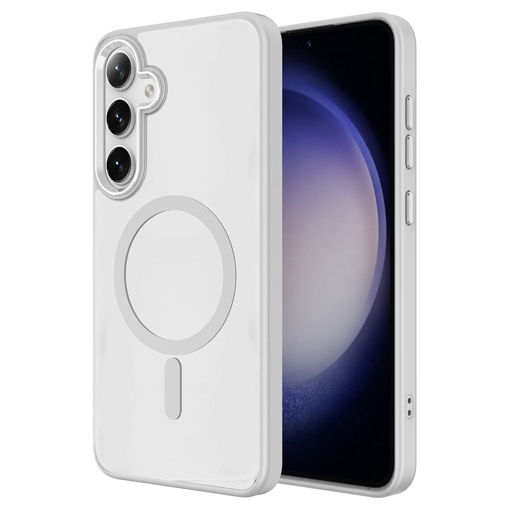 Galaxy S25 Kılıf M-safe Şarj Özellikli Zore Krom M-safe Silikon Kapak Gri