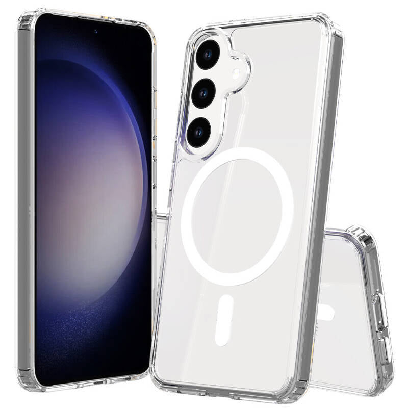 Galaxy S25 Plus Kılıf M-safe Şarj Özellikli Şeffaf Sert PC Zore Embos Kapak Şeffaf