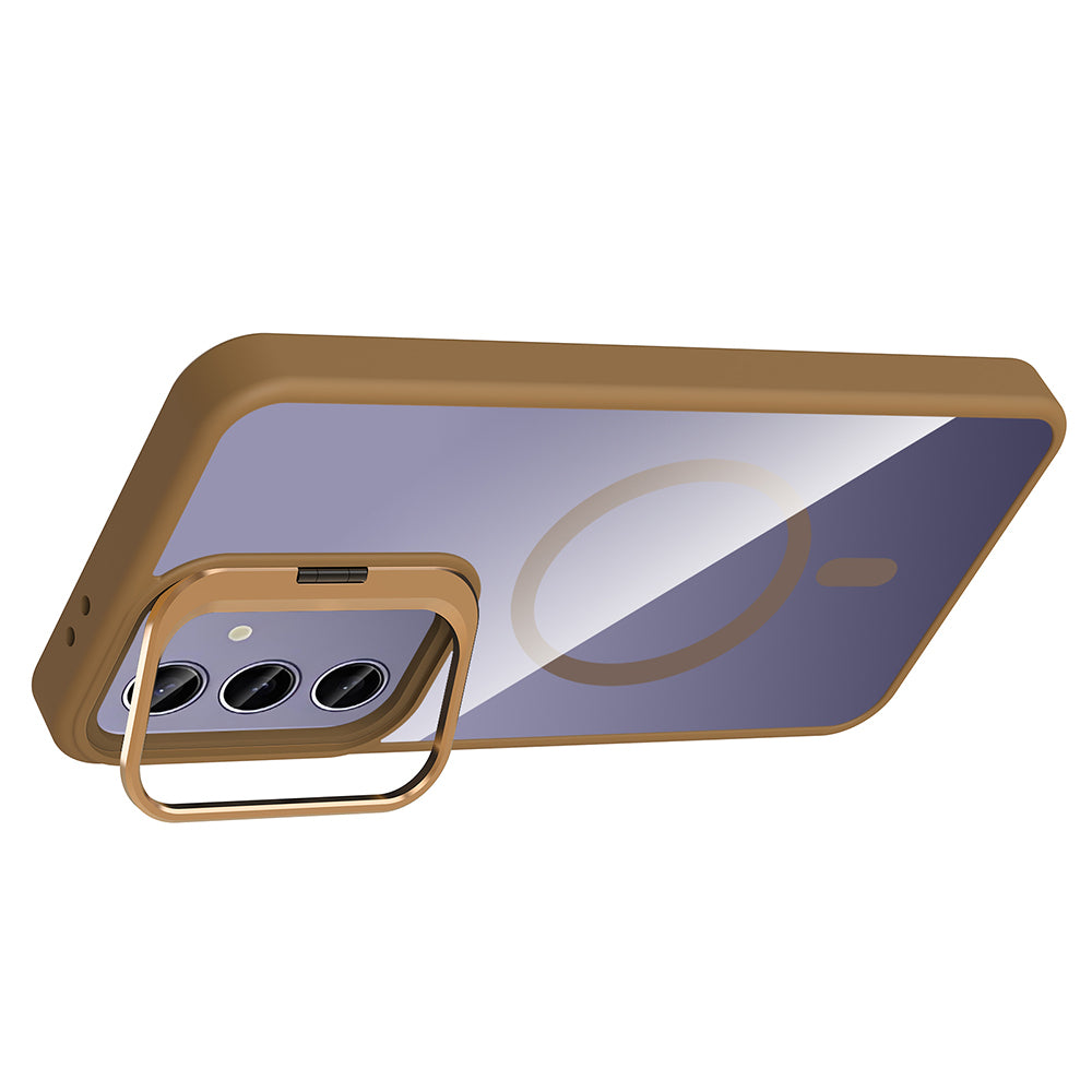 Galaxy S25 Plus Kılıf Standlı ve Kamera Lens Hediyeli M-Safe Şarj Özellikli Zore Etro Kapak Lacivert