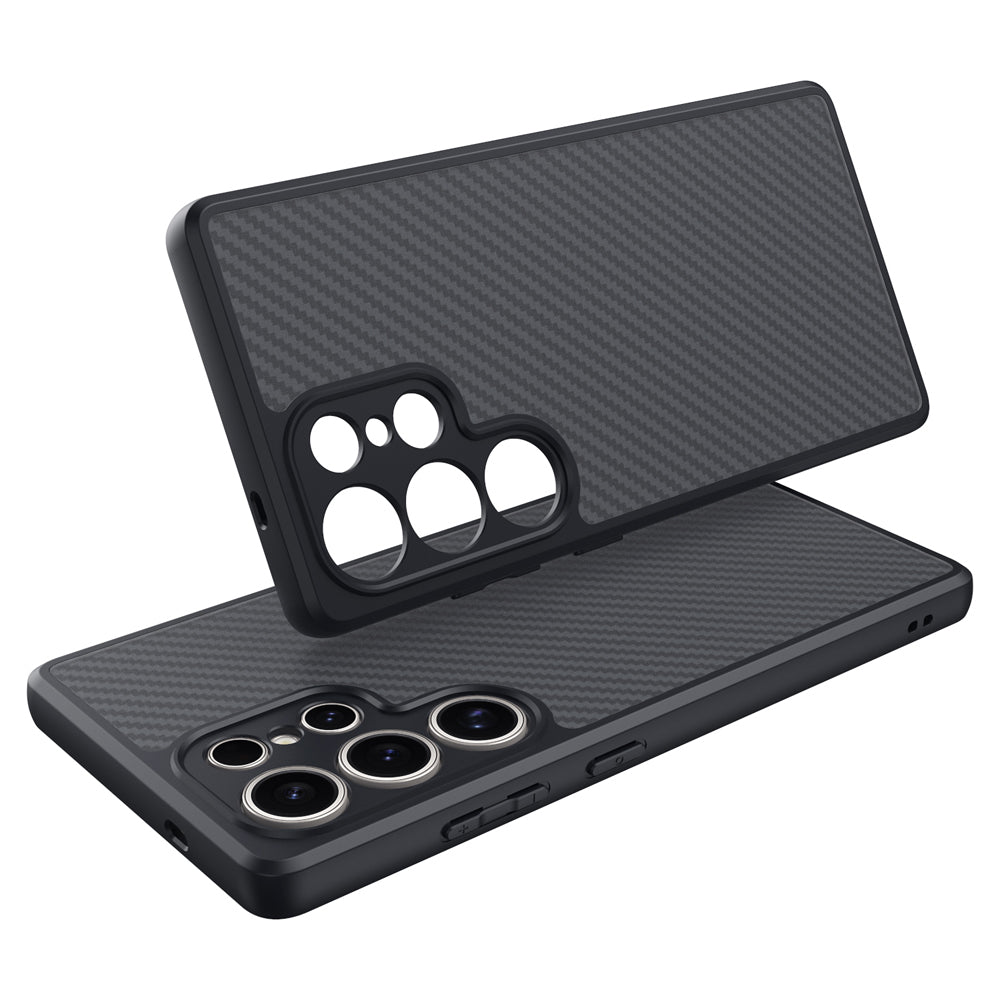 Galaxy S25 Ultra Kılıf M-safe Şarj Özellikli Karbon Fiber Tasarımlı Zore Elnino Kapak Siyah