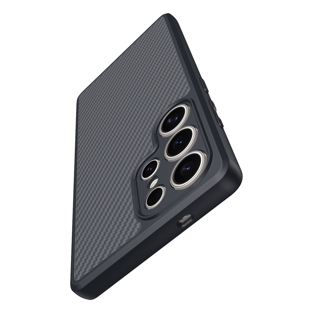 Galaxy S25 Ultra Kılıf M-safe Şarj Özellikli Karbon Fiber Tasarımlı Zore Elnino Kapak Siyah