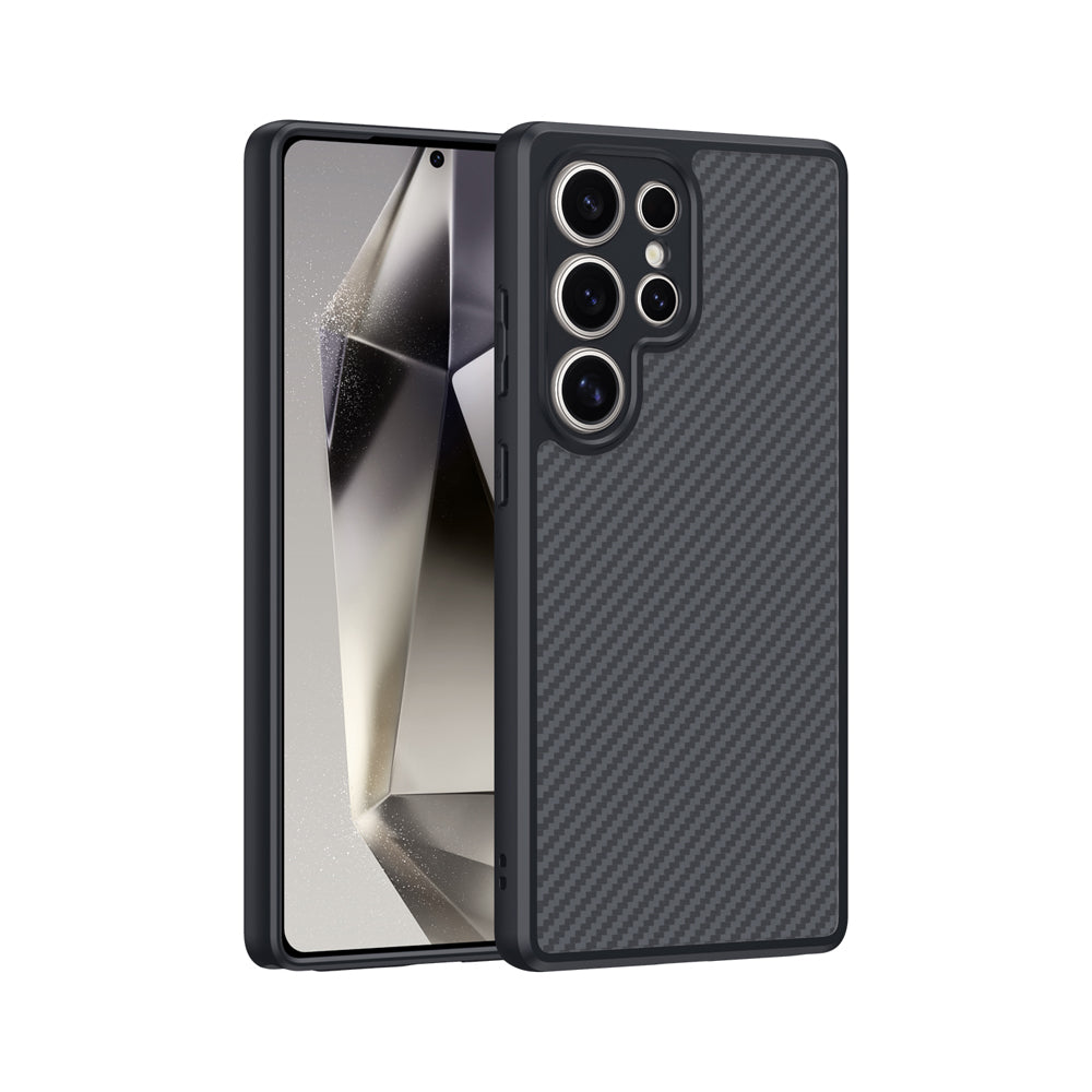 Galaxy S25 Ultra Kılıf M-safe Şarj Özellikli Karbon Fiber Tasarımlı Zore Elnino Kapak Siyah