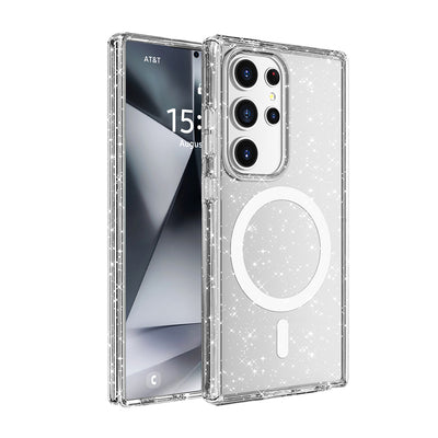 Galaxy S25 Ultra Kılıf M-safe Şarj Özellikli Parlayan Simli Saydam Renkli Zore Allstar Kapak Mor