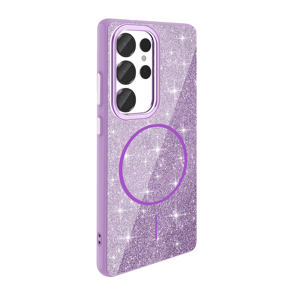 Galaxy S25 Ultra Kılıf M-safe Şarj Özellikli Parlayan Simli Zore Okso Kapak Derin Mor